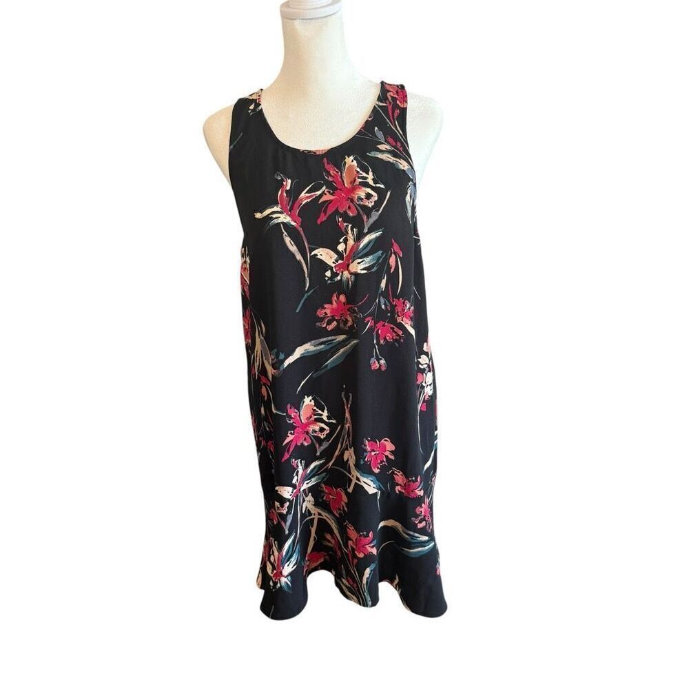 Leith black floral flounce tank top dress size medium